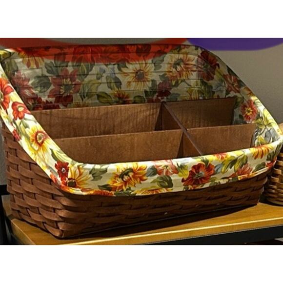 Longaberger Large Desktop Basket SUNFLOWER Liner & Protector dividers rich brown - Picture 1 of 1